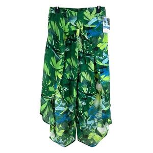 NWT Violet Sky Split Wide Leg Tulip Hem Tropical Palm Leaf Sarong Wrap Pants